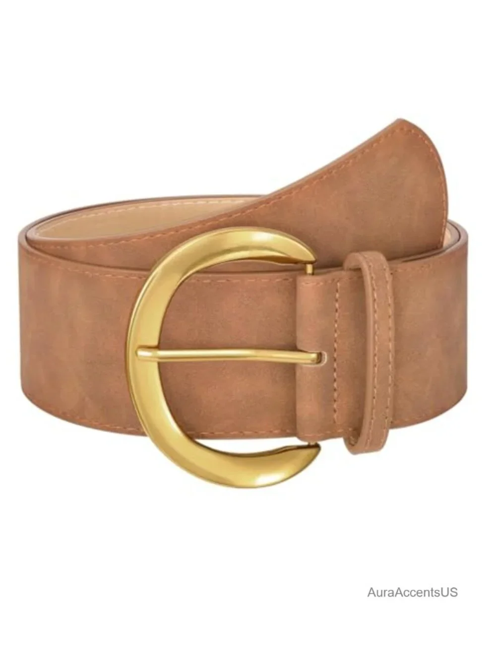 Wide Faux Leather Belt Gold Buckle